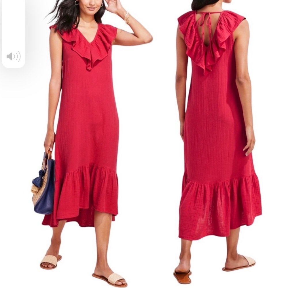 NWT Vineyard Vines gauze midi dress lighthouse red cute ruffle. Size Medium